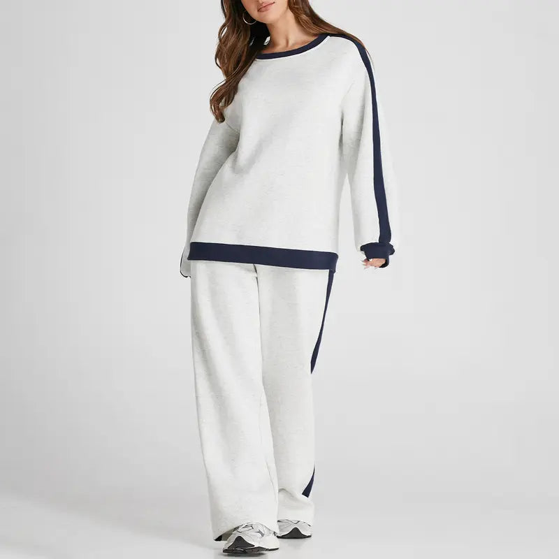 Structured Drop-Shoulder Color-Block Fleece Set