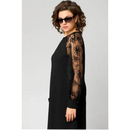 Lace Patchwork Dress with Long Sleeves and Round Neck - MYSTERYBOXS