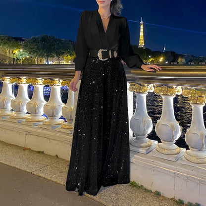 Sequined Long-Sleeve One-Piece trousers Set - MYSTERYBOXS