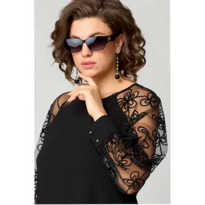 Lace Patchwork Dress with Long Sleeves and Round Neck - MYSTERYBOXS