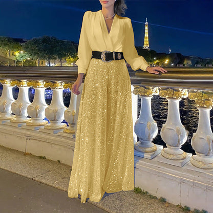 Sequined Long-Sleeve One-Piece trousers Set - MYSTERYBOXS