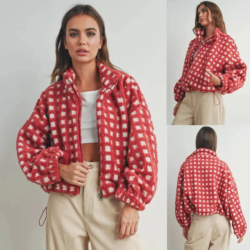 Women’s Plaid Fleece Sherpa Jacket