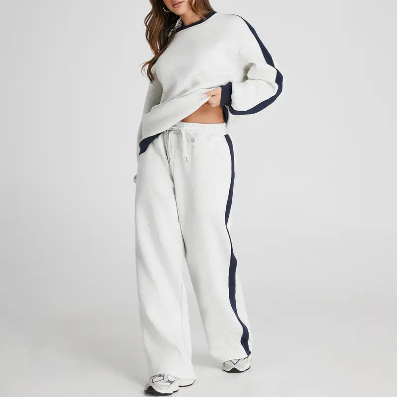 Structured Drop-Shoulder Color-Block Fleece Set