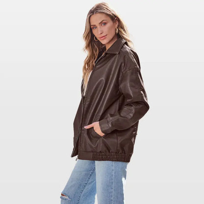 Women’s Oversized Faux Suede Moto Jacket