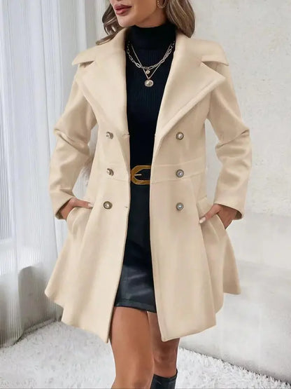 Women’s Elegant Double-Button Lapel Overcoat