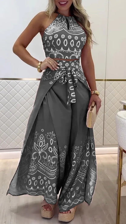 Women's Vintage Printed Holiday Casual Three-Piece Suits - MYSTERYBOXS