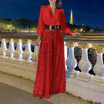 Sequined Long-Sleeve One-Piece trousers Set - MYSTERYBOXS