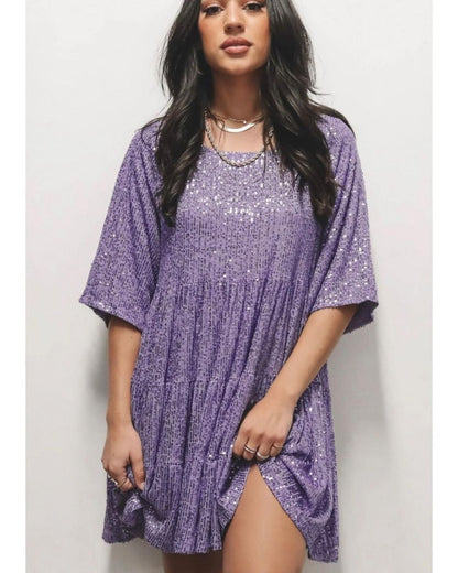 Summer High-end Women's Sequin Round Neck Loose French Dress Fairy Skirt - MYSTERYBOXS