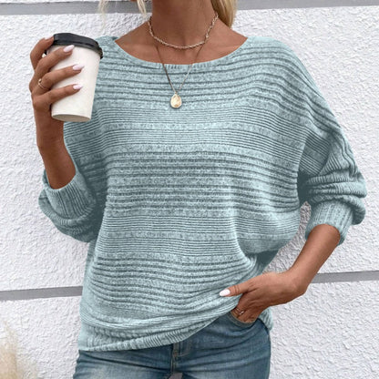 【Autumn and winter hot styles】Solid Round-Neck Striped Top with Long Sleeves