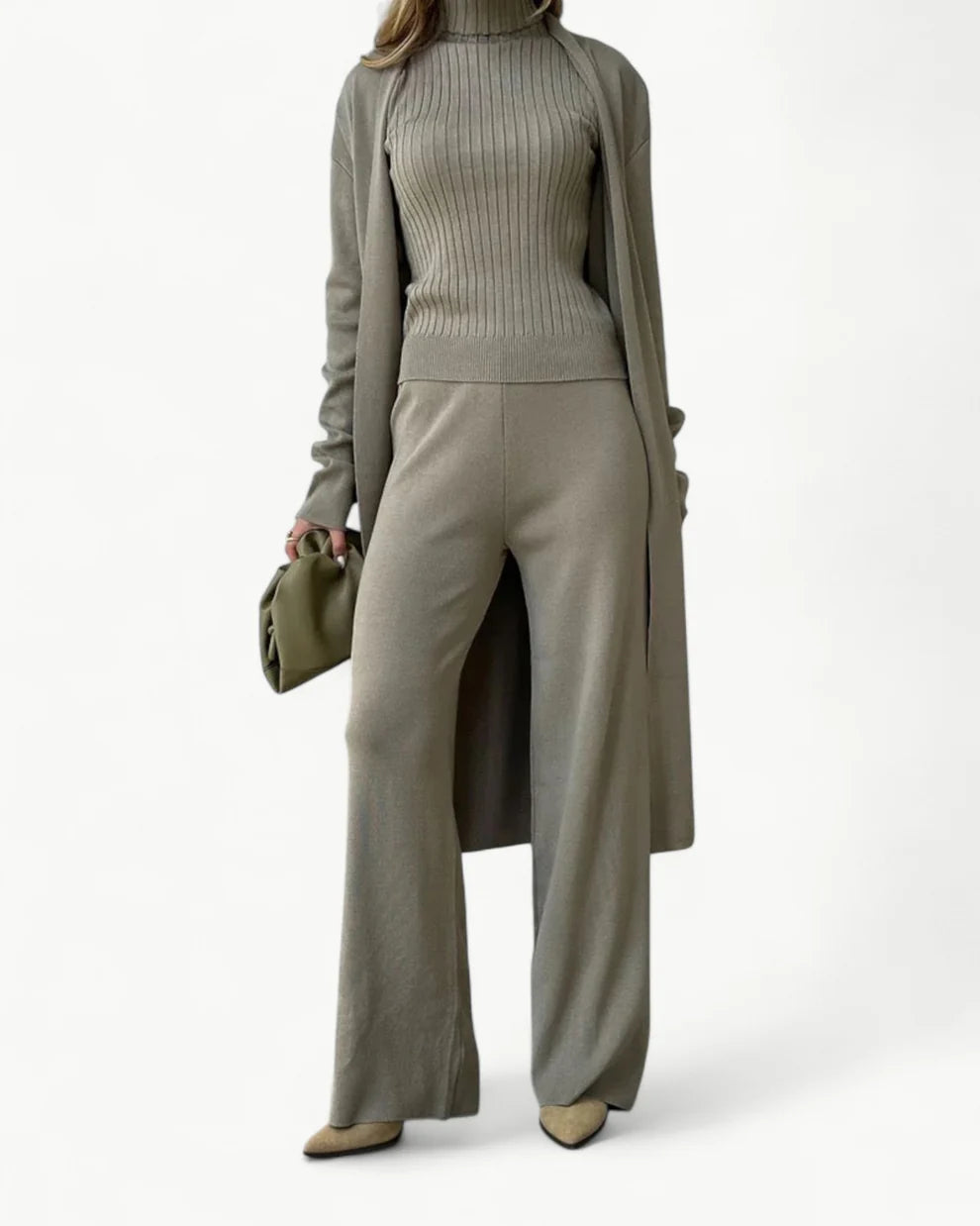 Turtle Neck Knit Tank 3-Piece Cardigan Set