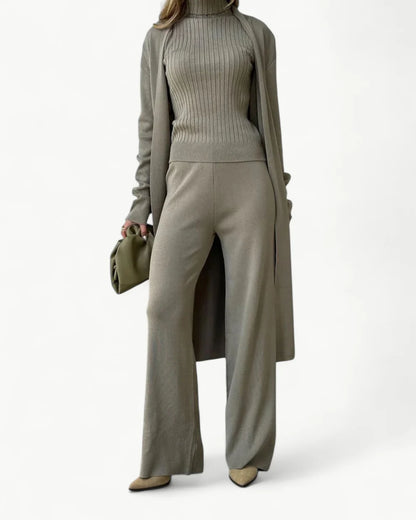 Turtle Neck Knit Tank 3-Piece Cardigan Set