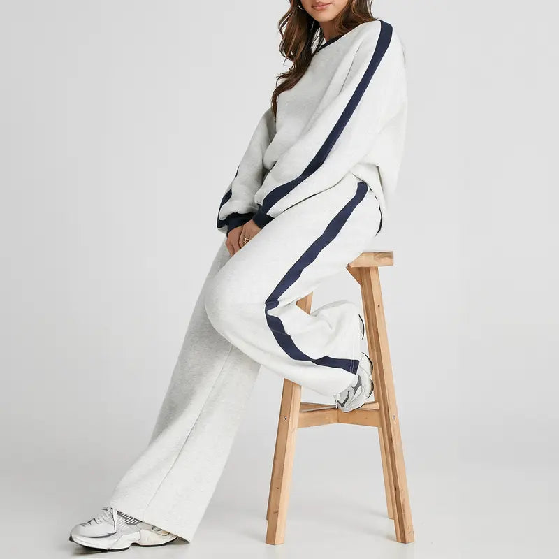 Structured Drop-Shoulder Color-Block Fleece Set