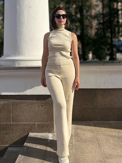 Turtle Neck Knit Tank 3-Piece Cardigan Set