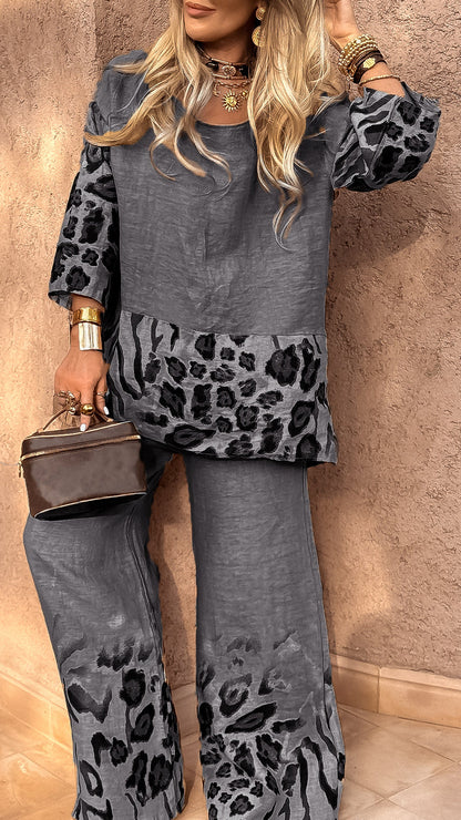 Women's Leopard Print Cotton Linen Casual Dress 🌿🐆✨ - MYSTERYBOXS