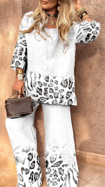 Women's Leopard Print Cotton Linen Casual Dress 🌿🐆✨ - MYSTERYBOXS