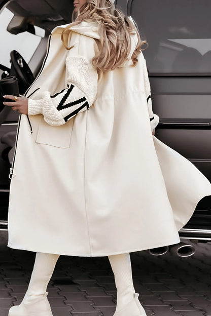 Women's Casual Patchwork Knitted Hooded Long-Sleeved Jacket