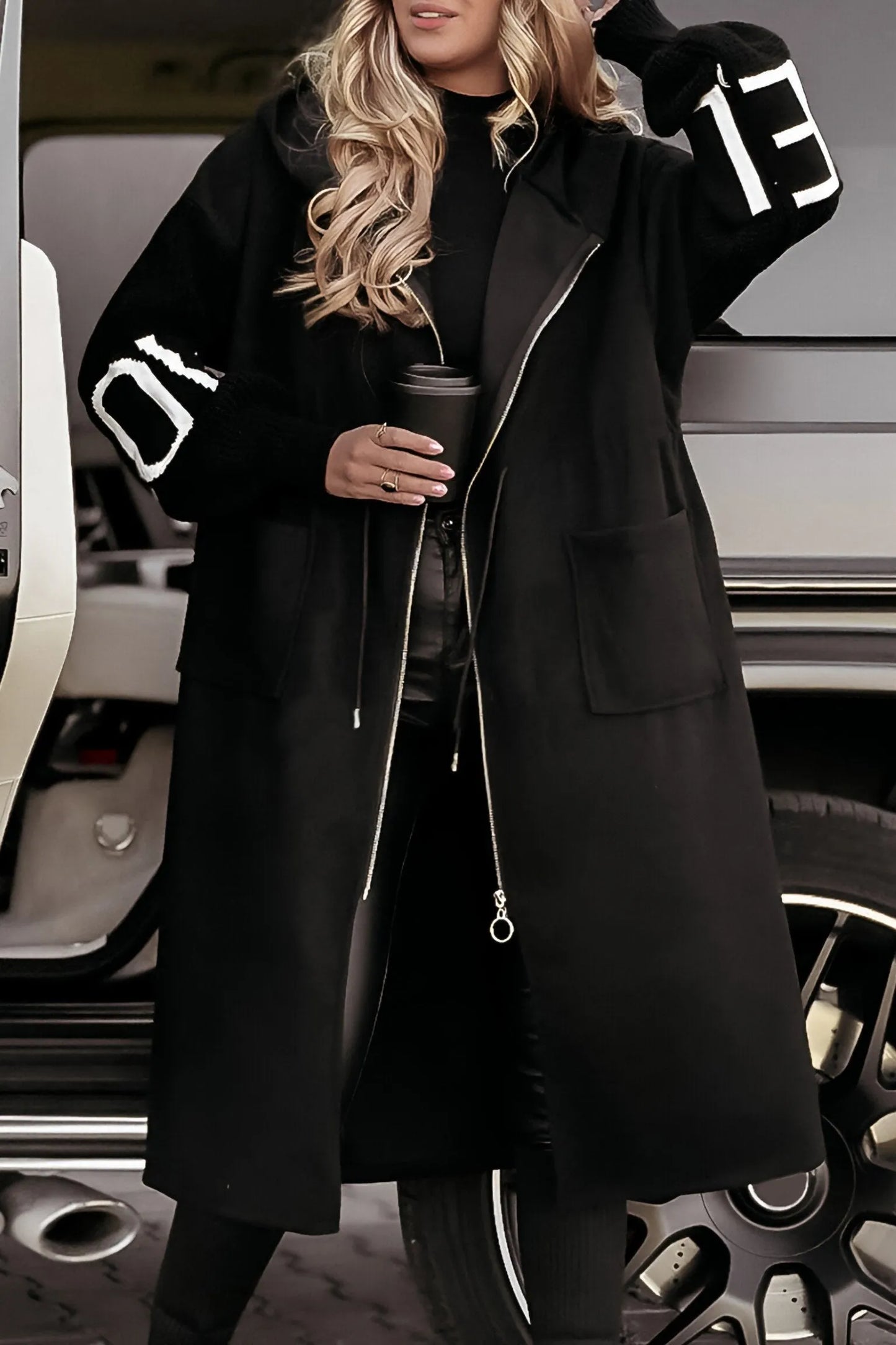 Women's Casual Patchwork Knitted Hooded Long-Sleeved Jacket