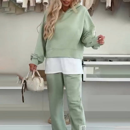 Women's Hooded Patchwork Casual Sweatshirt Set