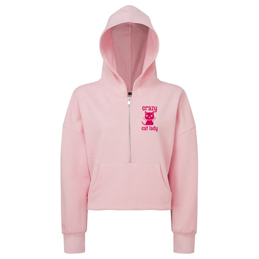 Crazy Cat Lady Embroidered Women's Oversized 1/2 Zip Hoodie