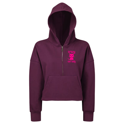 Crazy Cat Lady Embroidered Women's Oversized 1/2 Zip Hoodie