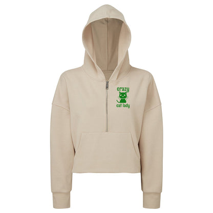 Crazy Cat Lady Embroidered Women's Oversized 1/2 Zip Hoodie
