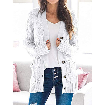 Women's Fall Casual Long Sleeve Button Down Open Front Cable Knit Cardigan