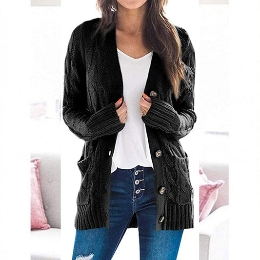 Women's Fall Casual Long Sleeve Button Down Open Front Cable Knit Cardigan