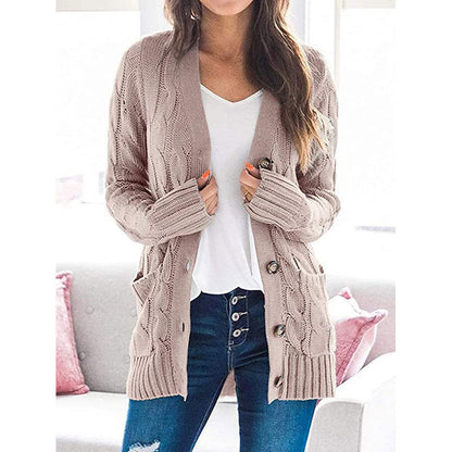 Women's Fall Casual Long Sleeve Button Down Open Front Cable Knit Cardigan