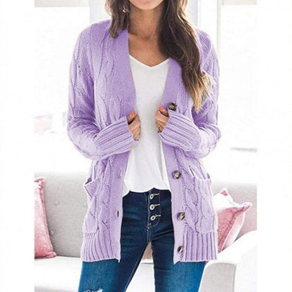 Women's Fall Casual Long Sleeve Button Down Open Front Cable Knit Cardigan
