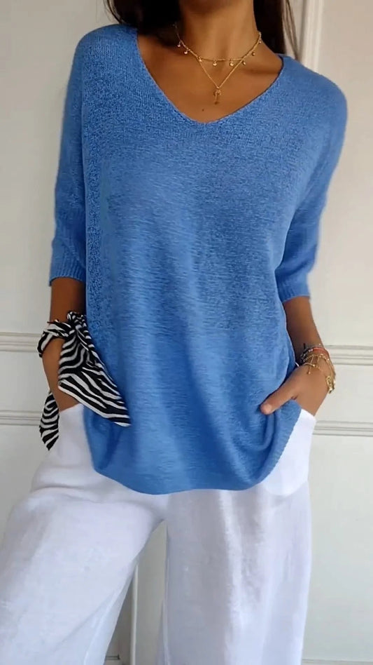 Rosel - Plain knitted top with V-neck