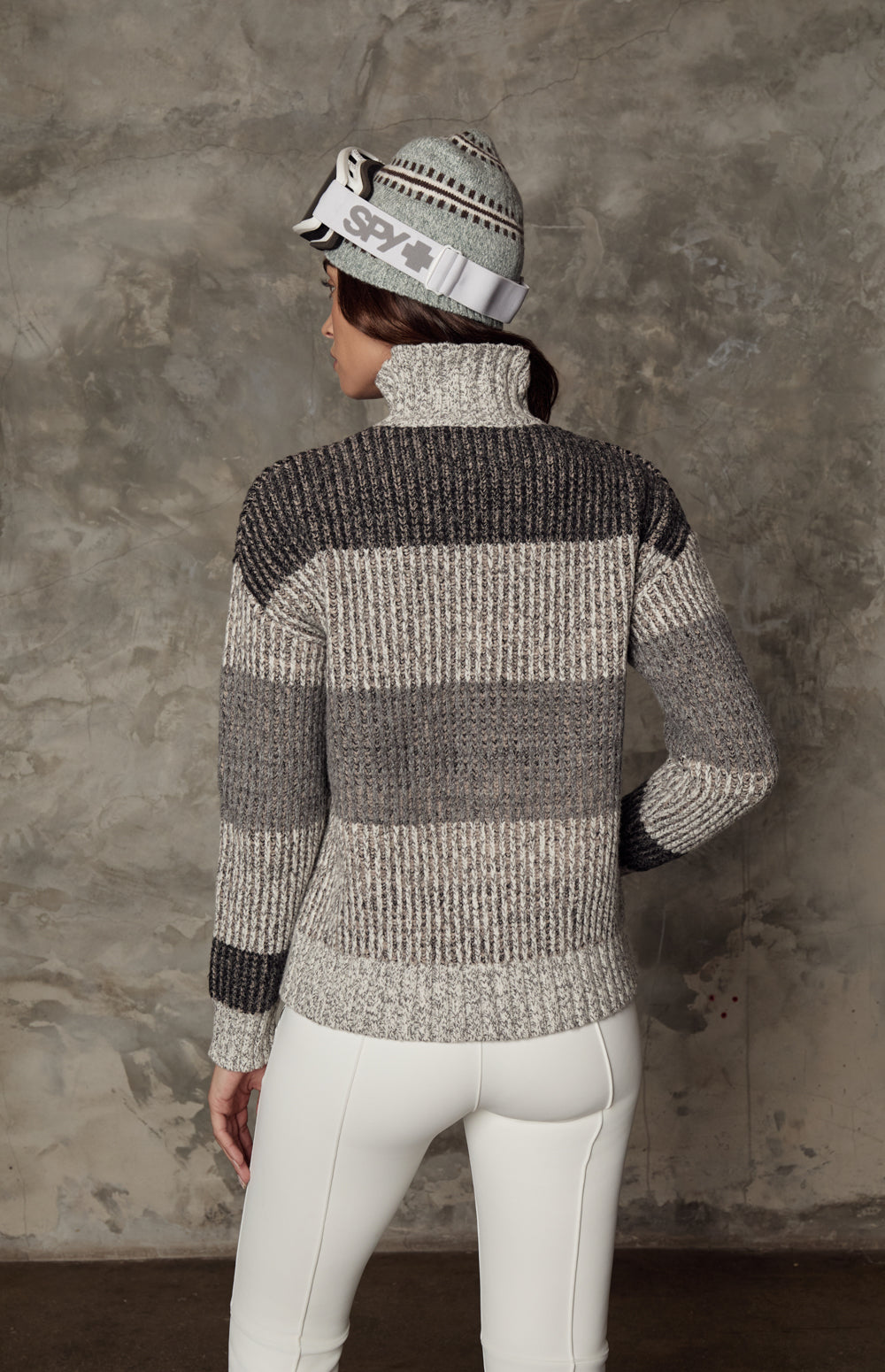 Women's stand-up collar striped sweater