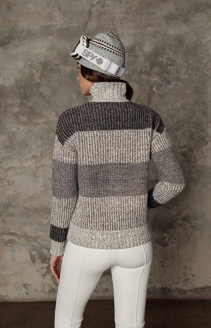 Women's stand-up collar striped sweater