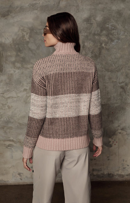 Women's stand-up collar striped sweater