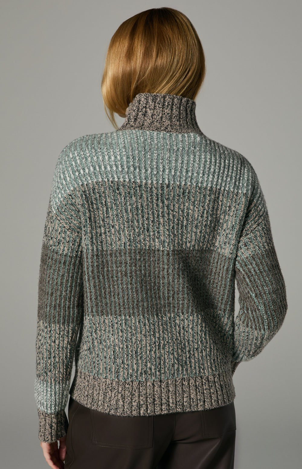 Women's stand-up collar striped sweater