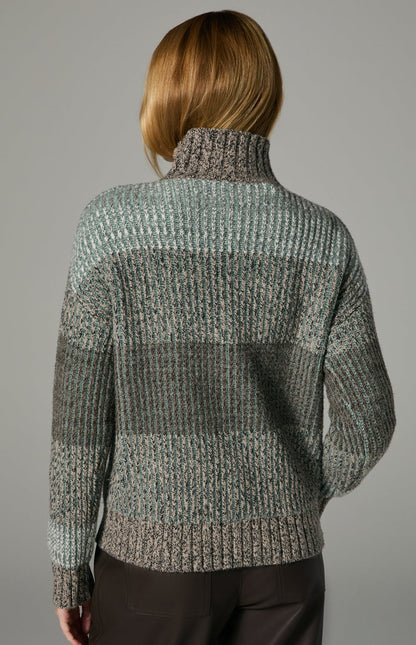 Women's stand-up collar striped sweater