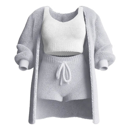 Solid color warm fleece-3-Piece Set