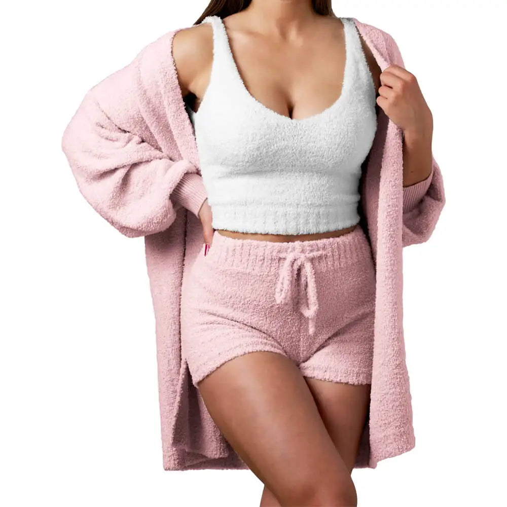 Solid color warm fleece-3-Piece Set