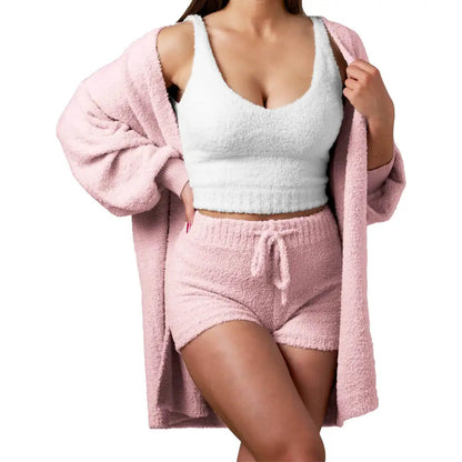 Solid color warm fleece-3-Piece Set