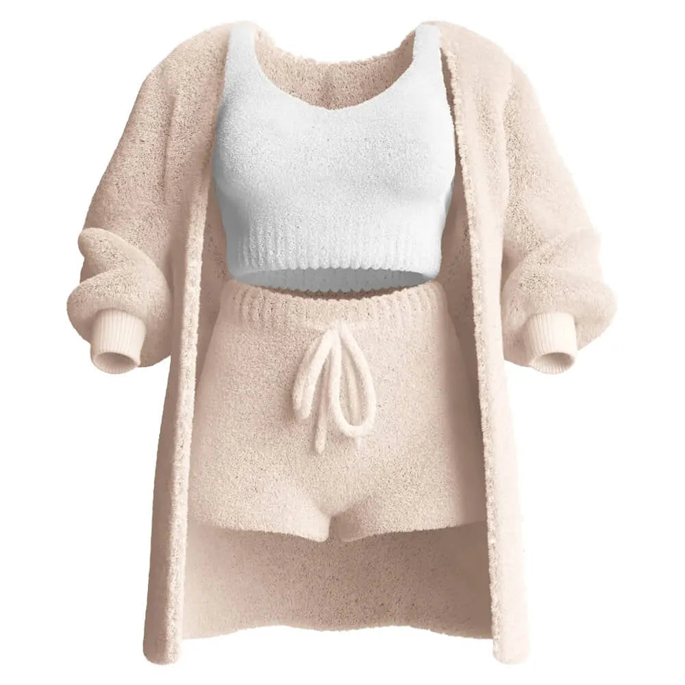 Solid color warm fleece-3-Piece Set