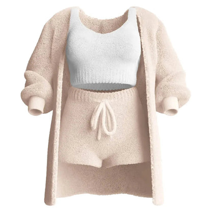 Solid color warm fleece-3-Piece Set