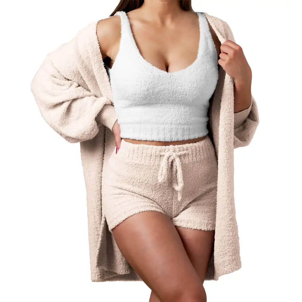 Solid color warm fleece-3-Piece Set