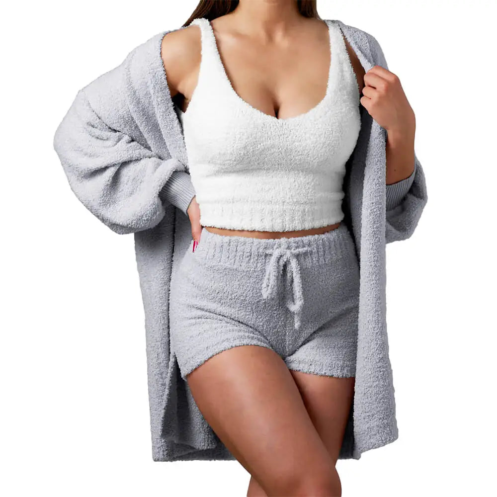 Solid color warm fleece-3-Piece Set