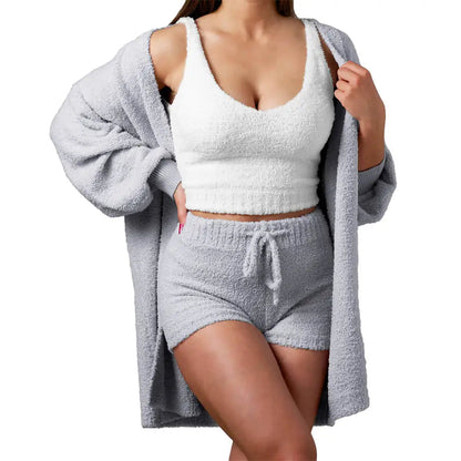 Solid color warm fleece-3-Piece Set