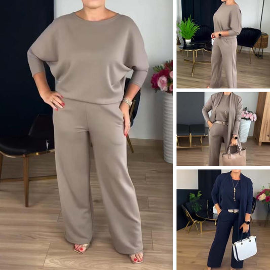 Elegant 3-piece set: long cardigan, top and trousers