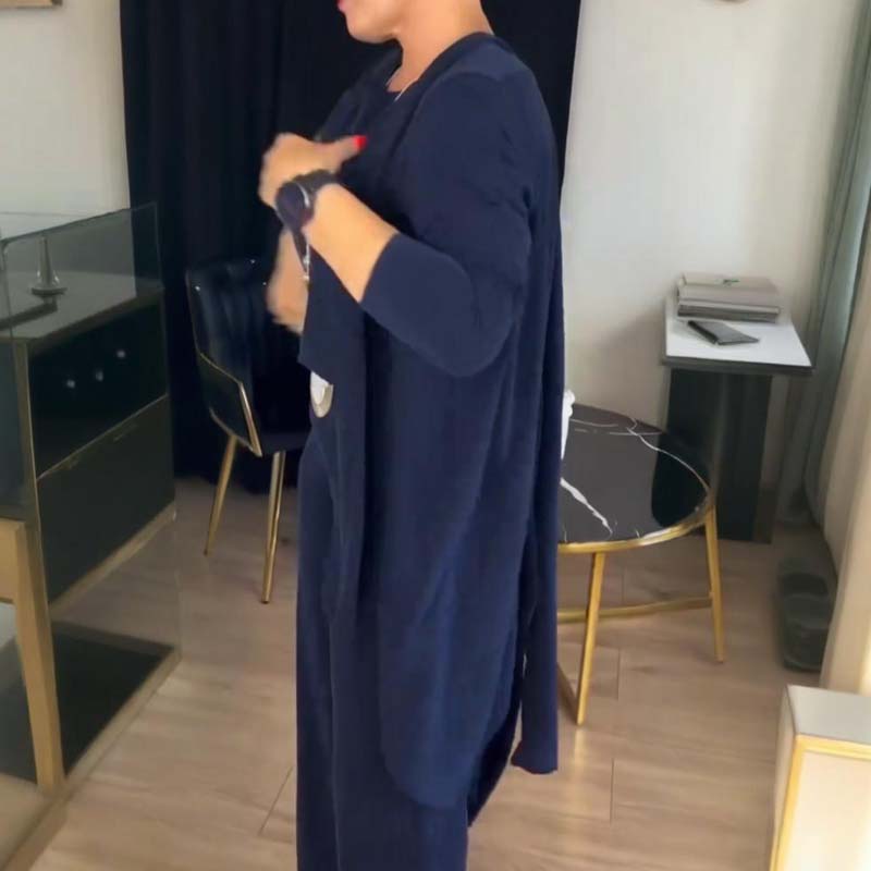 Elegant 3-piece set: long cardigan, top and trousers