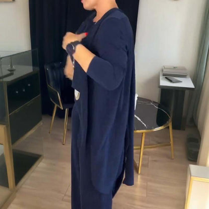 Elegant 3-piece set: long cardigan, top and trousers