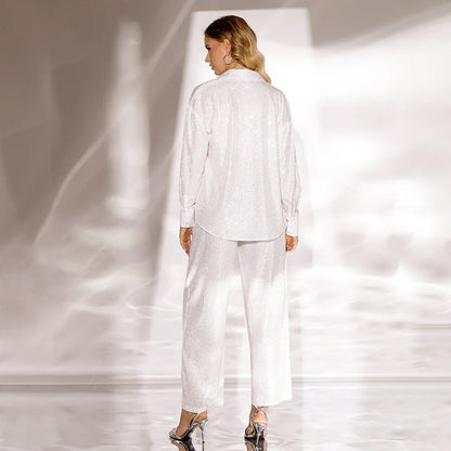 Women's Sequin Blazer and Wide Leg Pants (3-Piece Set)