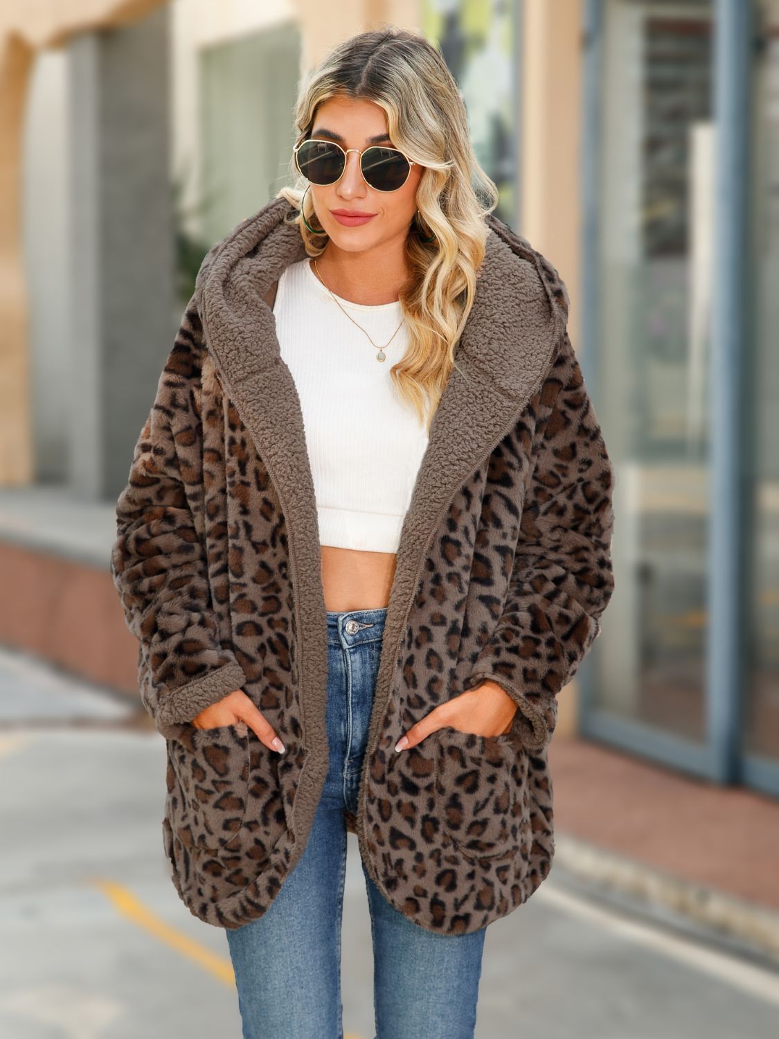 Leopard print hooded jacket