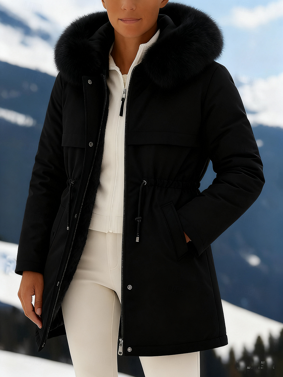 Outfits Cotton-padded Jacket Medium and Long, Large Fur Collar, Down Cotton-padded Jacket.