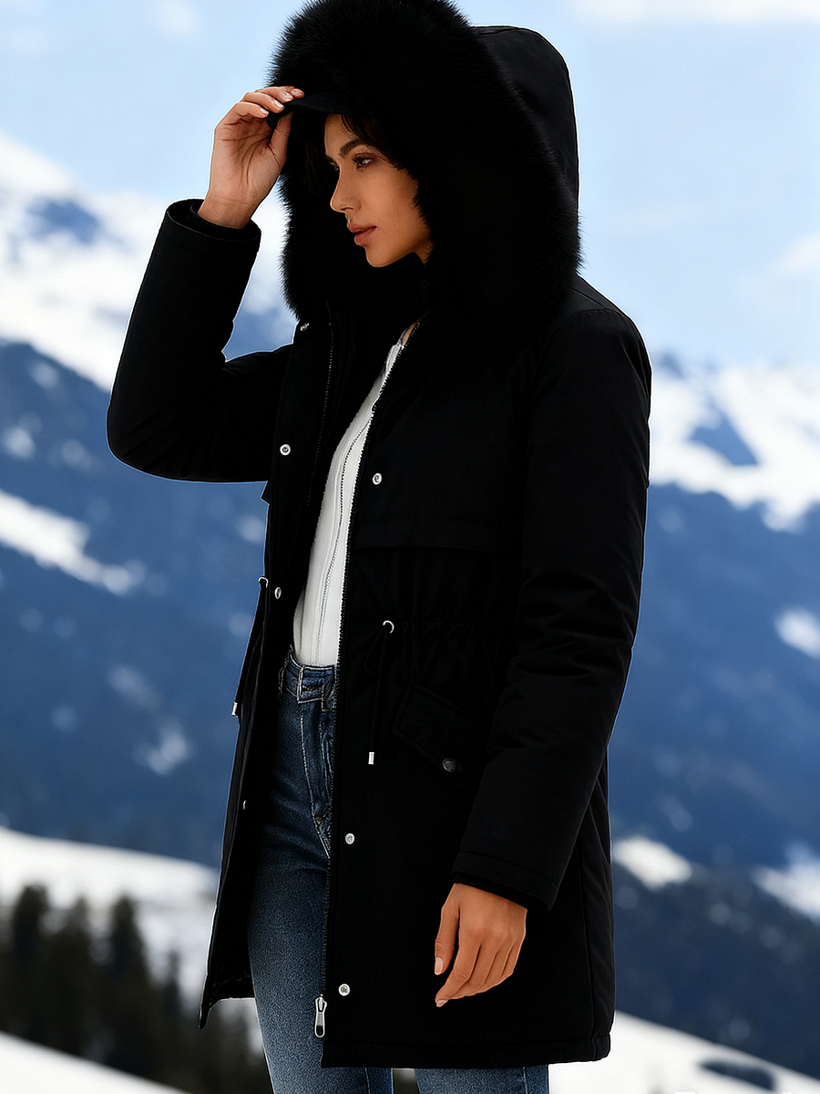 Outfits Cotton-padded Jacket Medium and Long, Large Fur Collar, Down Cotton-padded Jacket.